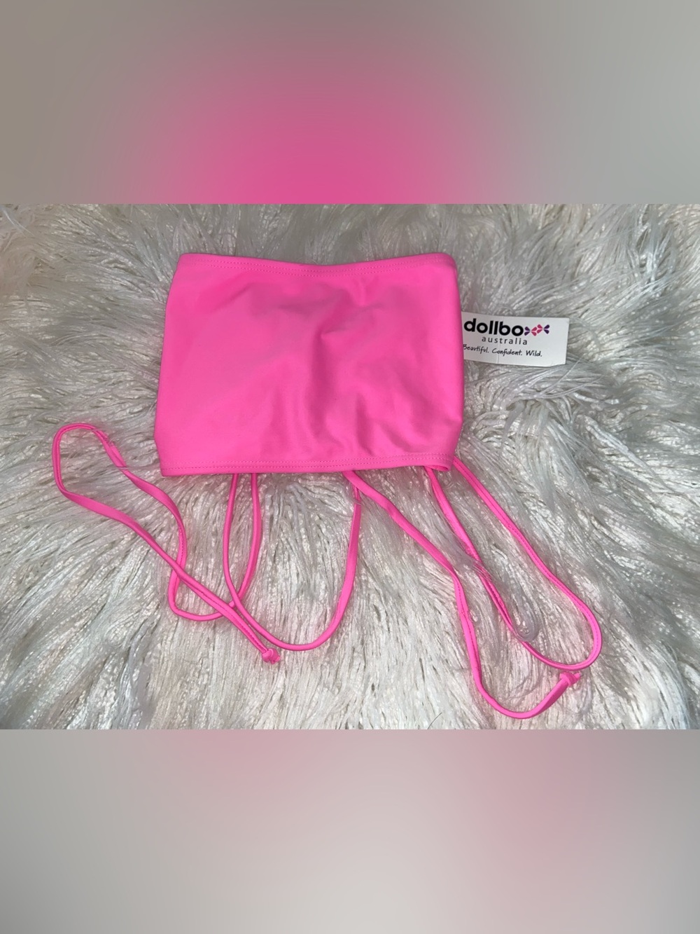 Dollcake Hot Pink Strapless Bandeau Bikini Top with Ties